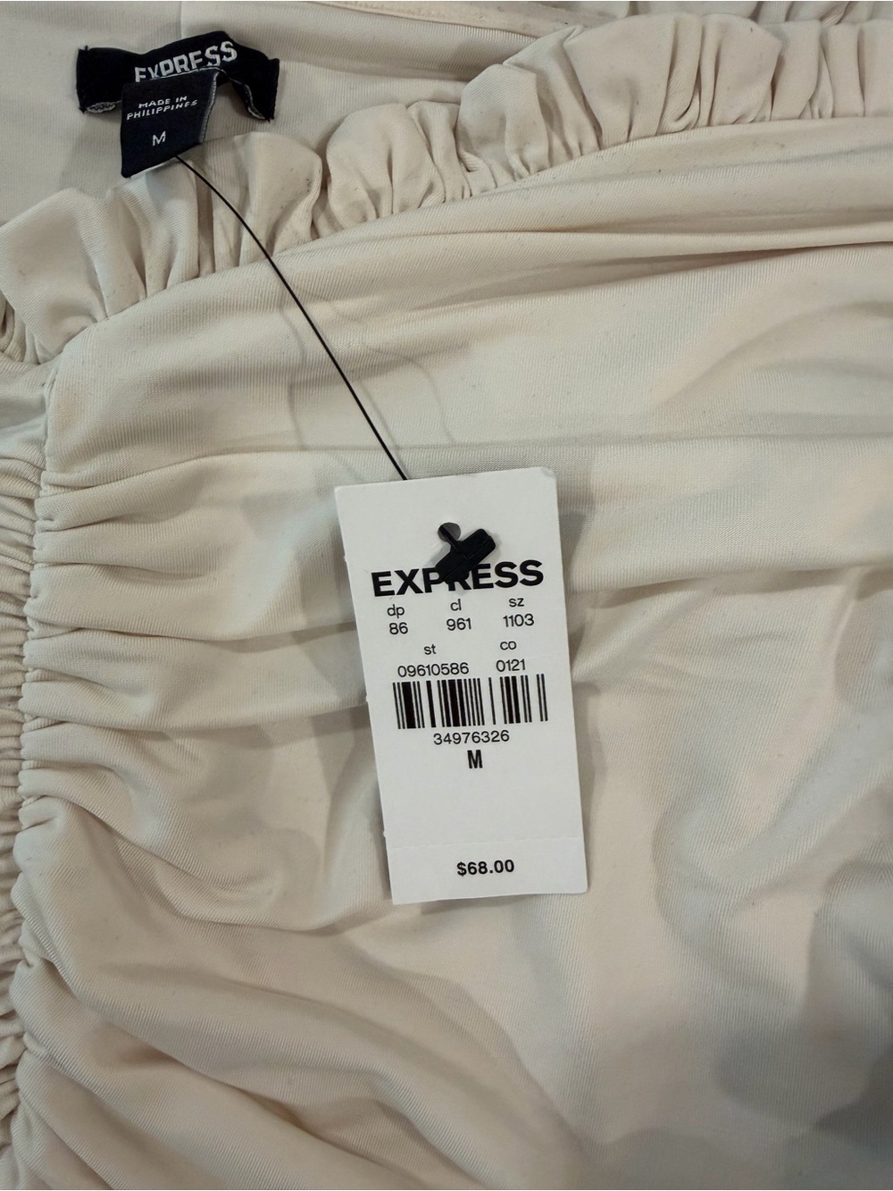 *NWT* Express Cream Ruched Off-Shoulder Long Sleeve Bodysuit - Picture 2 of 4